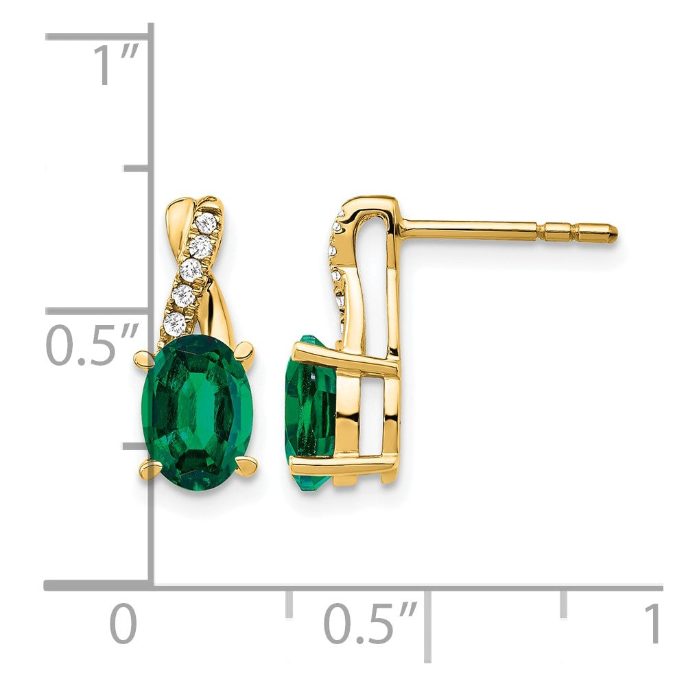 10K Gelbgold Erzeugt Smaragd und Diamant Ohrringe