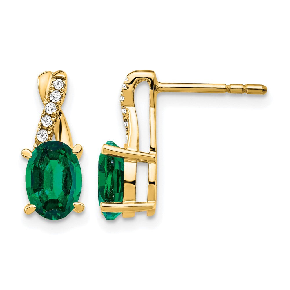 10K Gelbgold Erzeugt Smaragd und Diamant Ohrringe