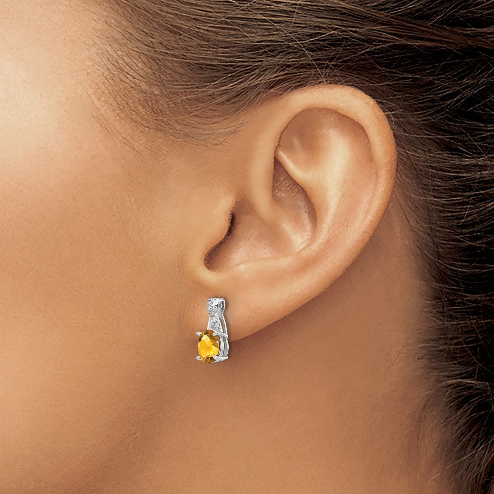 14K Weißgold Ohrringe mit Citrin und echten Diamanten