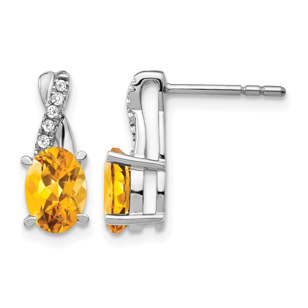 14K Weißgold Ohrringe mit Citrin und echten Diamanten