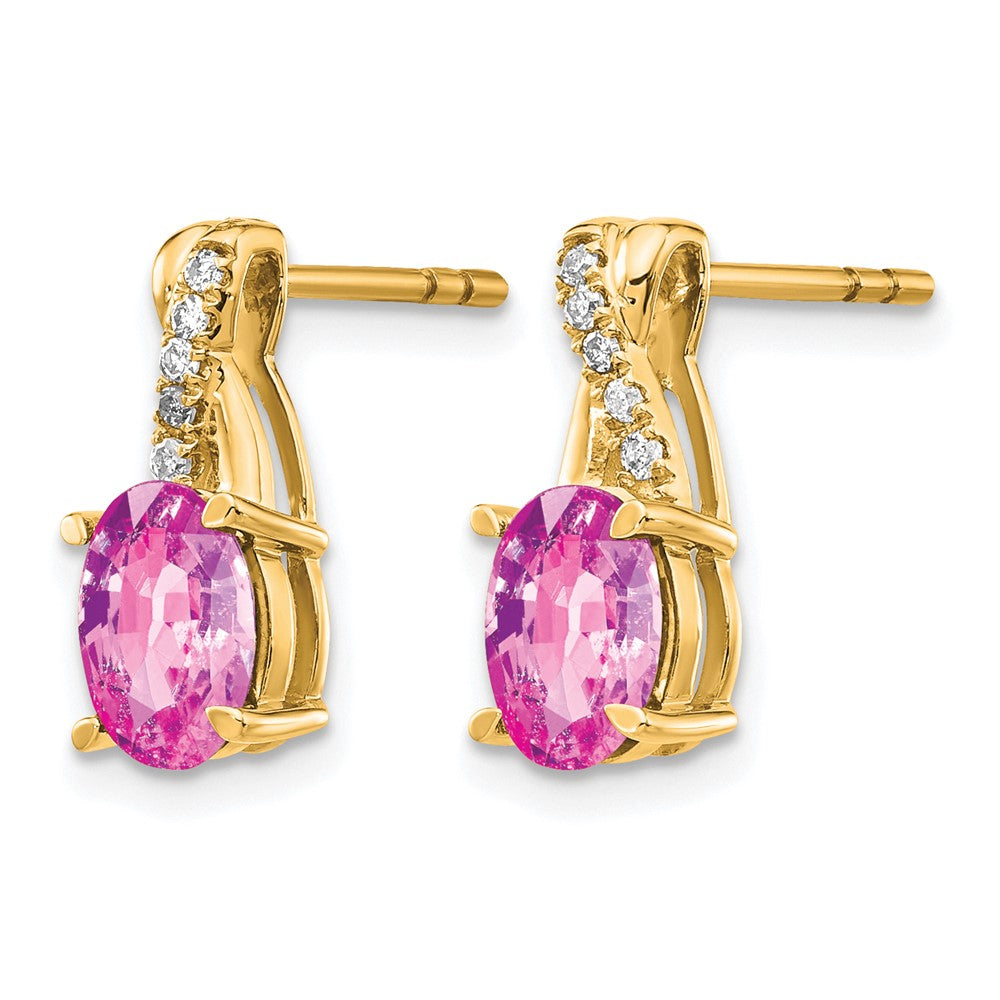 10K Gelbgold Erzeugt Rosa Saphir und Diamant Ohrringe