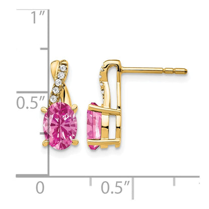 10K Gelbgold Erzeugt Rosa Saphir und Diamant Ohrringe