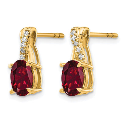 10K Gelbgold Erzeugt Rubin und Diamant Ohrringe