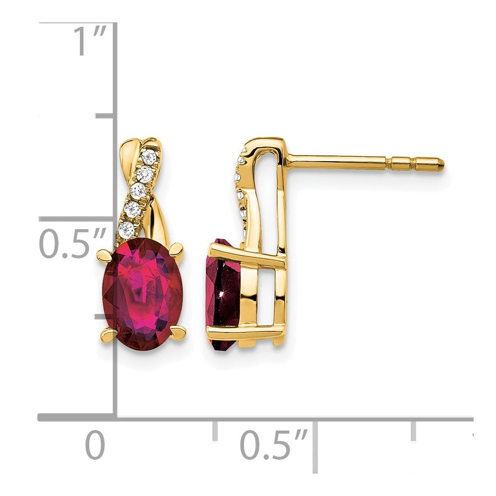 10K Gelbgold Erzeugt Rubin und Diamant Ohrringe