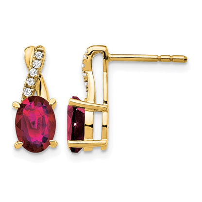 10K Gelbgold Erzeugt Rubin und Diamant Ohrringe