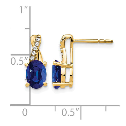 10K Gelbgold Erzeugt Saphir und Diamant Ohrringe