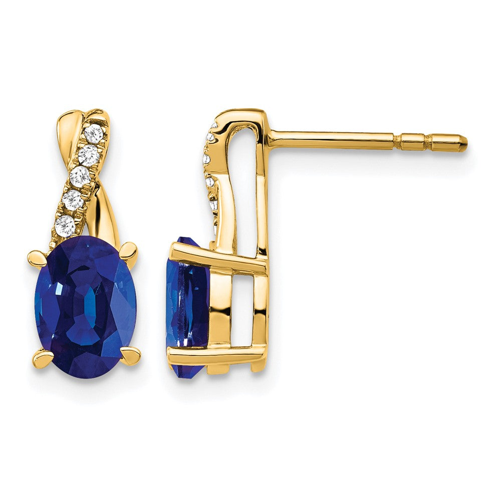 10K Gelbgold Erzeugt Saphir und Diamant Ohrringe