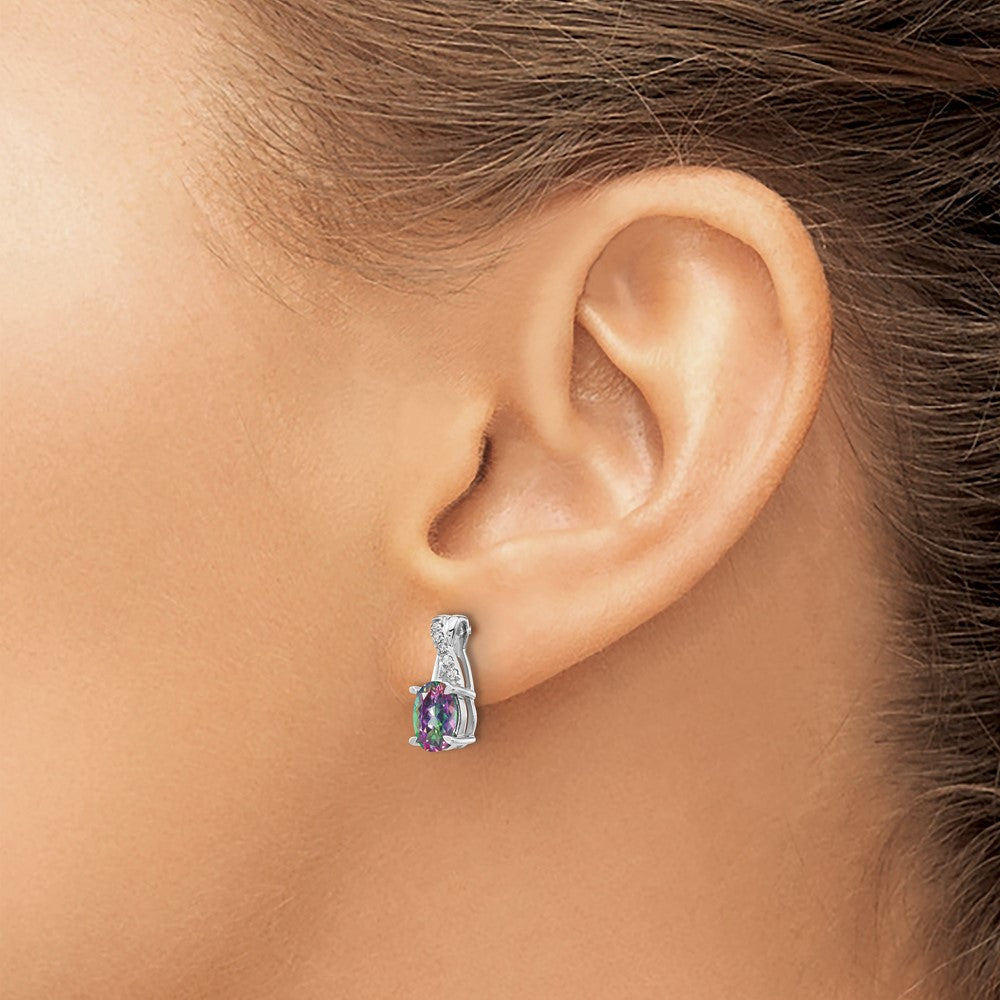 14K Weißgold Ohrringe mit Mystic-Fire-Topas und echten Diamanten