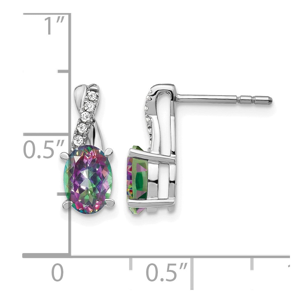 14K Weißgold Ohrringe mit Mystic-Fire-Topas und echten Diamanten