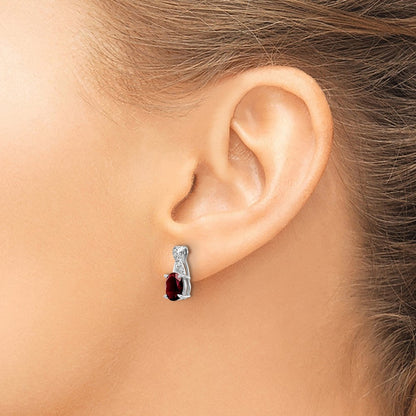 14K Weißgold Ohrringe mit Granat und echten Diamanten