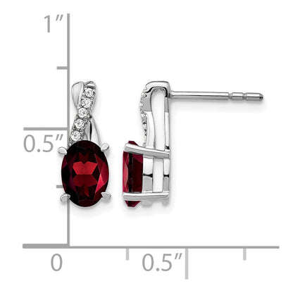 14K Weißgold Ohrringe mit Granat und echten Diamanten