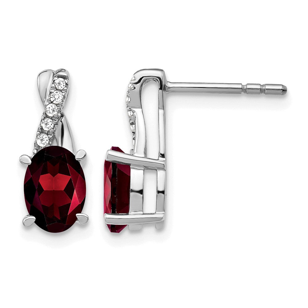 14K Weißgold Ohrringe mit Granat und echten Diamanten
