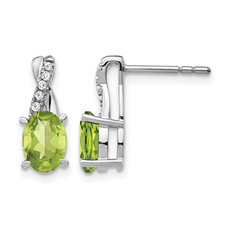 14K Weißgold Ohrringe mit Peridot und echten Diamanten