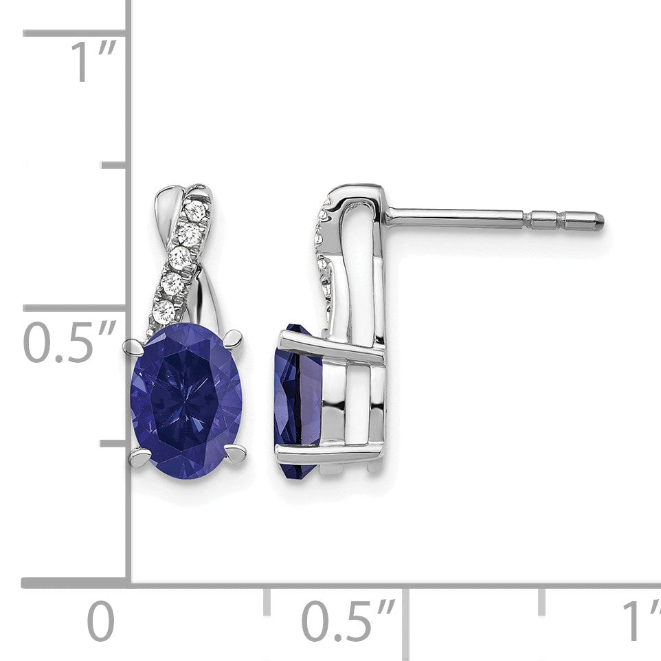 14K Weißgold Ohrringe mit Saphir und echten Diamanten