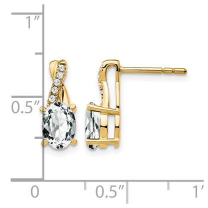 10K Gelbgold Weiß Topas und Diamant Ohrringe