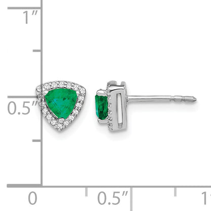 14K Weißgold Ohrringe mit Trillion-Smaragd und echten Diamanten im Halo-Design