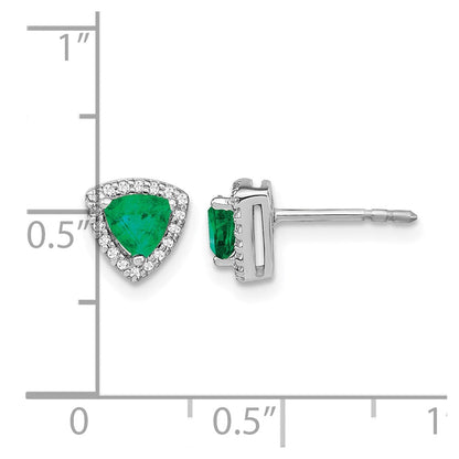 14K Weißgold Ohrringe mit Trillion-Smaragd und echten Diamanten im Halo-Design