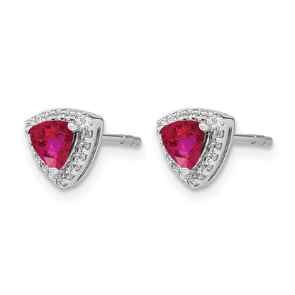 14K Weißgold Ohrringe mit Trillion-Rubin und echtem Diamant-Halo