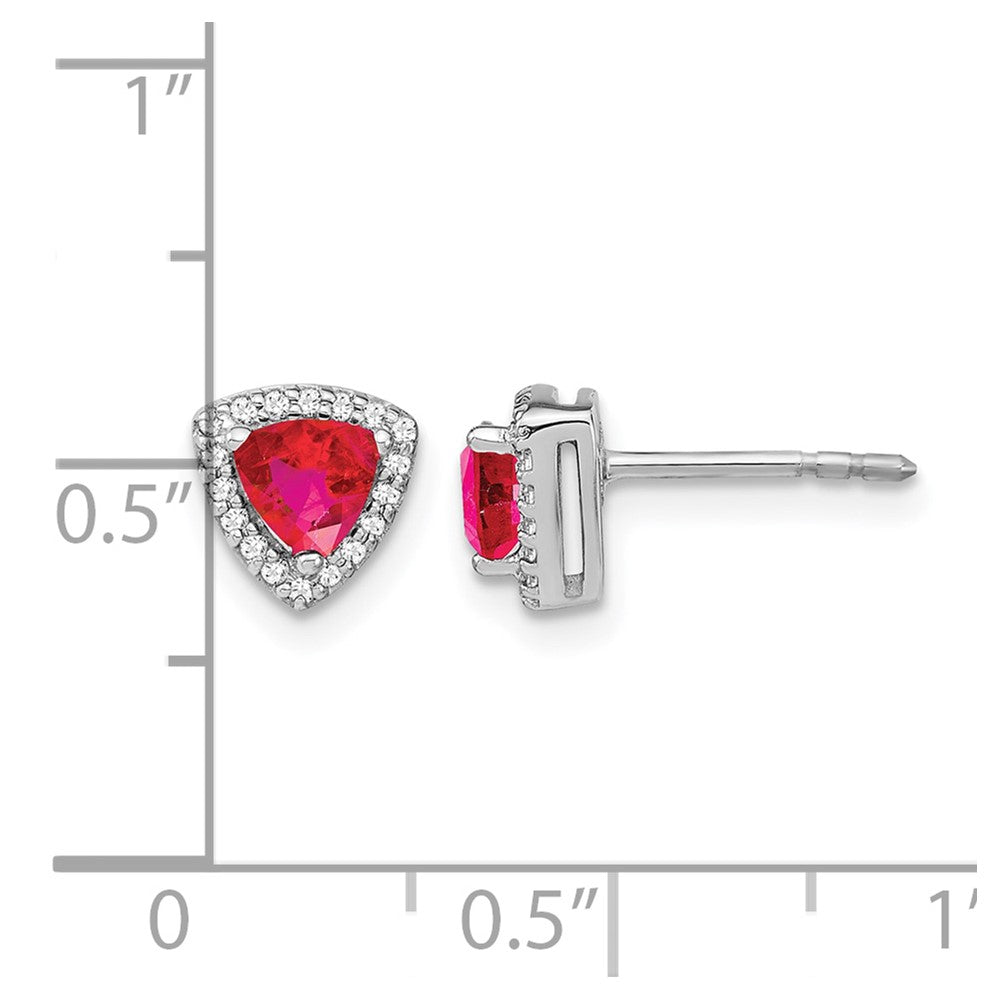 14K Weißgold Ohrringe mit Trillion-Rubin und echtem Diamant-Halo