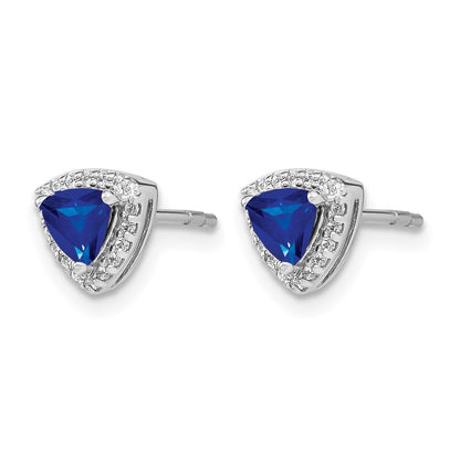 14K Weißgold Ohrringe mit Trillion-Saphir und echten Diamanten im Halo-Design