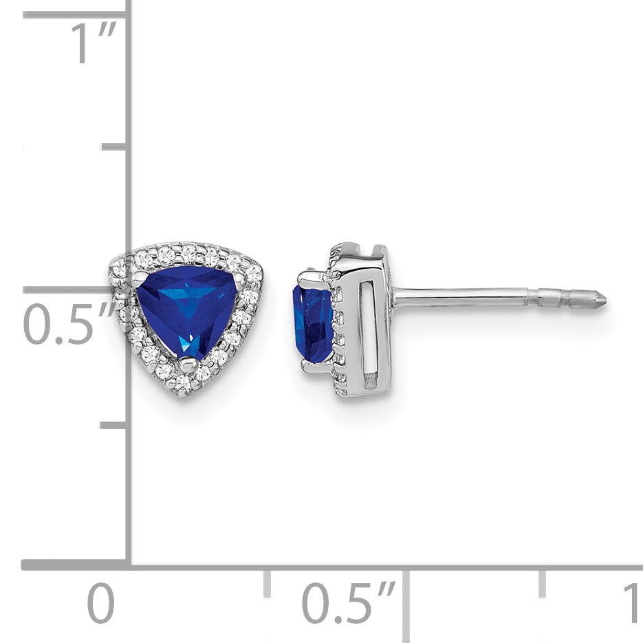 14K Weißgold Ohrringe mit Trillion-Saphir und echten Diamanten im Halo-Design