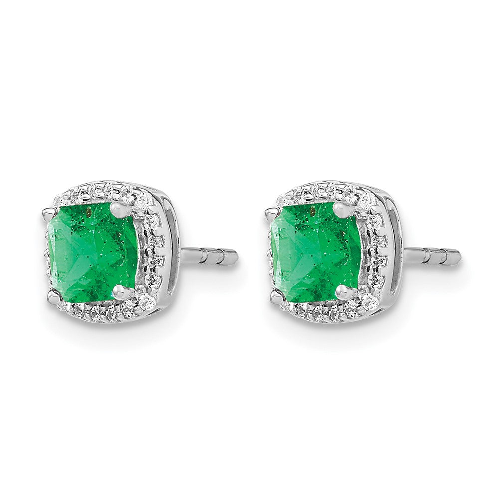 14K Weißgold Ohrringe mit Kissenschliff-Smaragd und echten Diamanten im Halo-Design