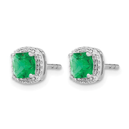 14K Weißgold Ohrringe mit Kissenschliff-Smaragd und echten Diamanten im Halo-Design