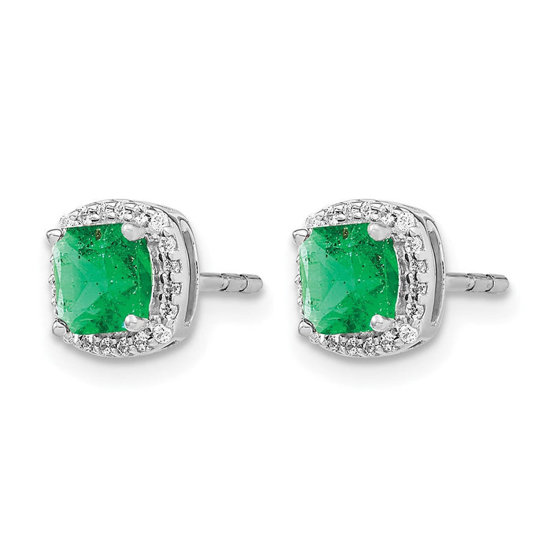 14K Weißgold Ohrringe mit Kissenschliff-Smaragd und echten Diamanten im Halo-Design