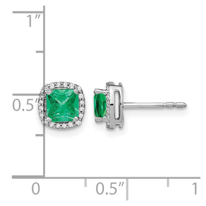 14K Weißgold Ohrringe mit Kissenschliff-Smaragd und echten Diamanten im Halo-Design