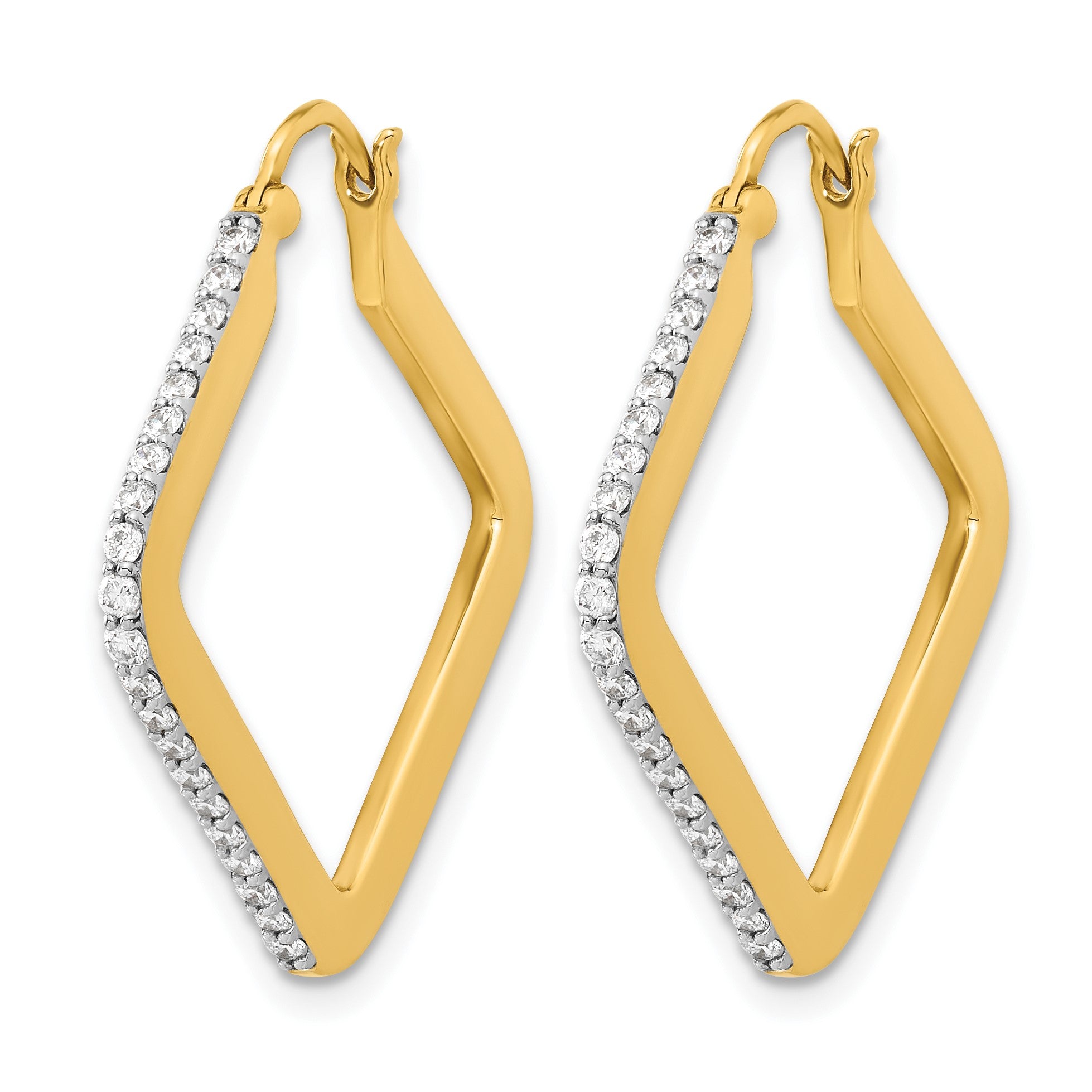 14K Gelbgold Creolen mit echten Diamanten, quadratisch