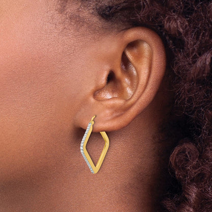 14K Gelbgold Creolen mit echten Diamanten, quadratisch