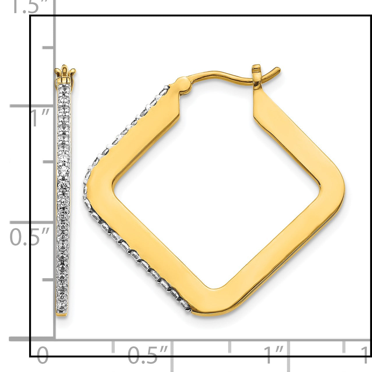 14K Gelbgold Creolen mit echten Diamanten, quadratisch