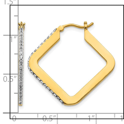 14K Gelbgold Creolen mit echten Diamanten, quadratisch