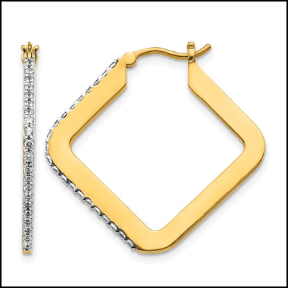 14K Gelbgold Creolen mit echten Diamanten, quadratisch