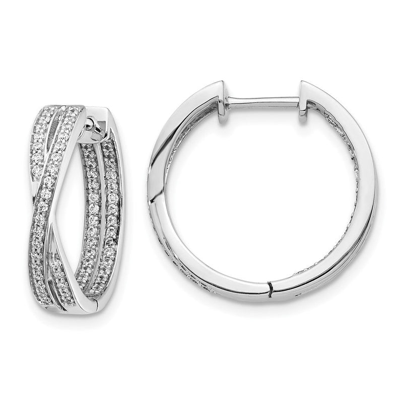 14K Weißgold Creolen mit echten Diamanten (In/Out-Design)
