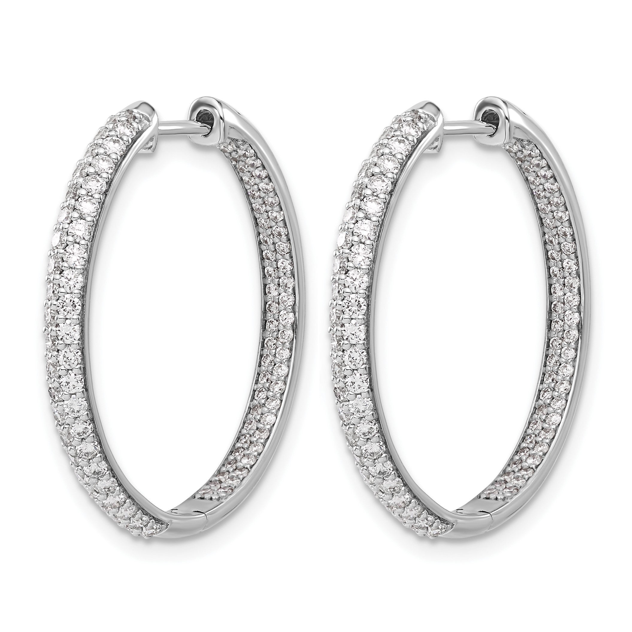 14K Weißgold Diamant-Creolen mit Innen- und Außenfassung und Klappscharnier