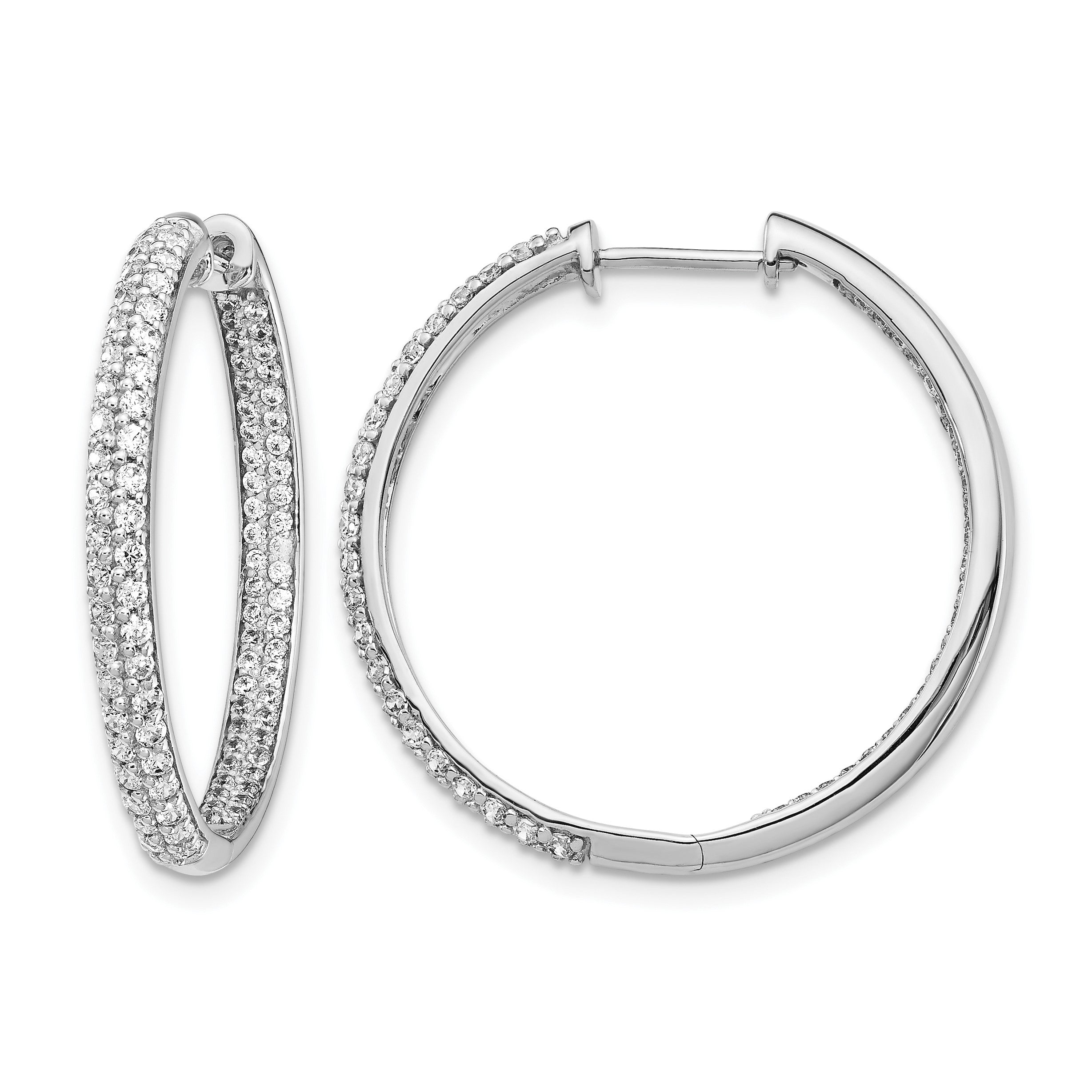 14K Weißgold Diamant-Creolen mit Innen- und Außenfassung und Klappscharnier
