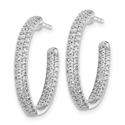 14K Weißgold Diamant Creolen-Ohrstecker mit Innen-Außen-Fassung, echte Diamanten