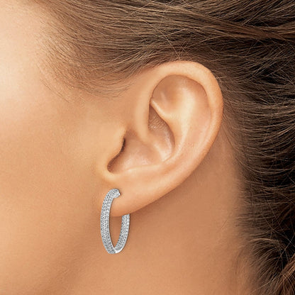 14K Weißgold Diamant Creolen-Ohrstecker mit Innen-Außen-Fassung, echte Diamanten