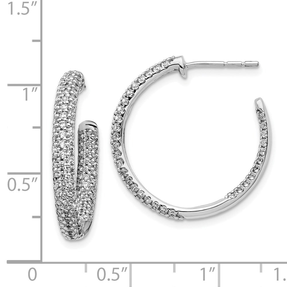 14K Weißgold Diamant Creolen-Ohrstecker mit Innen-Außen-Fassung, echte Diamanten