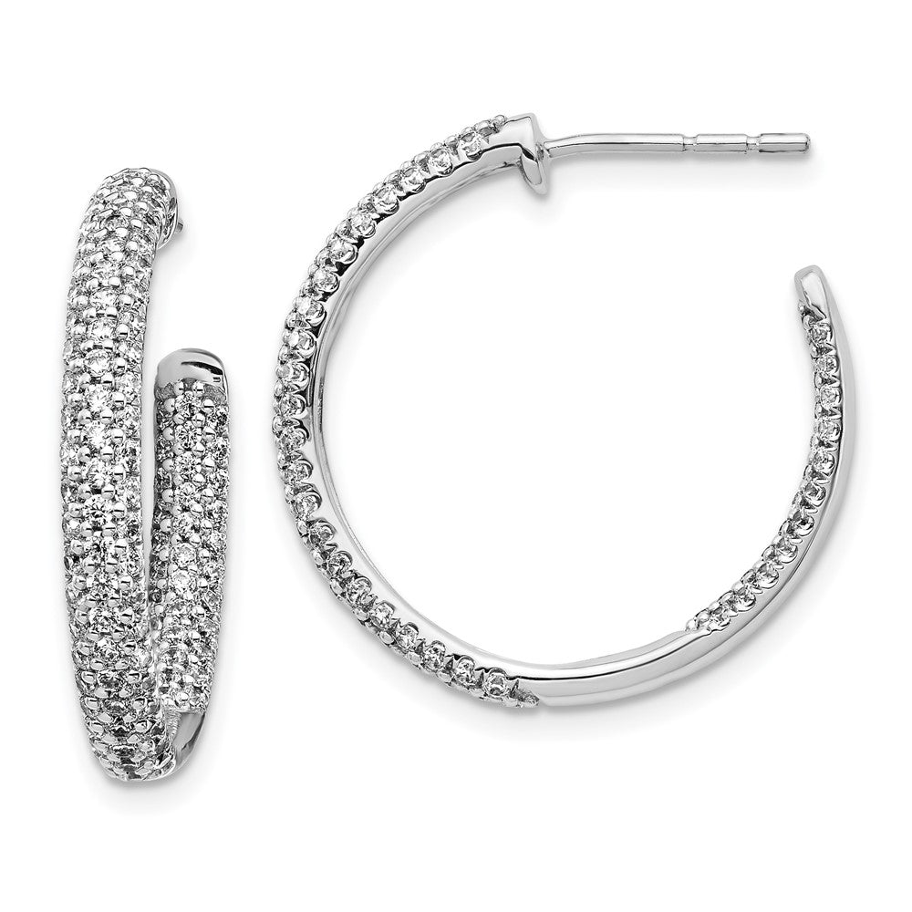 14K Weißgold Diamant Creolen-Ohrstecker mit Innen-Außen-Fassung, echte Diamanten