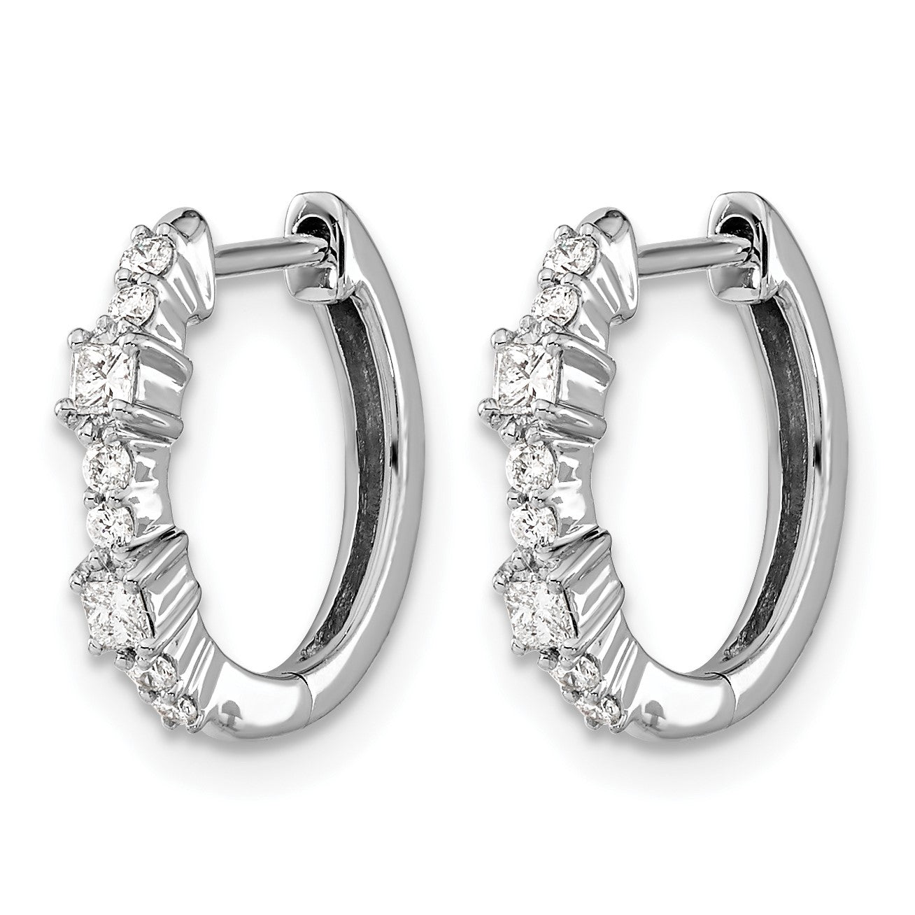 14K Weißgold Creolen mit Klappscharnier und echten Diamanten