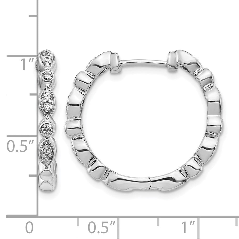 14K Weißgold Creolen mit echten Diamanten und Klappscharnier