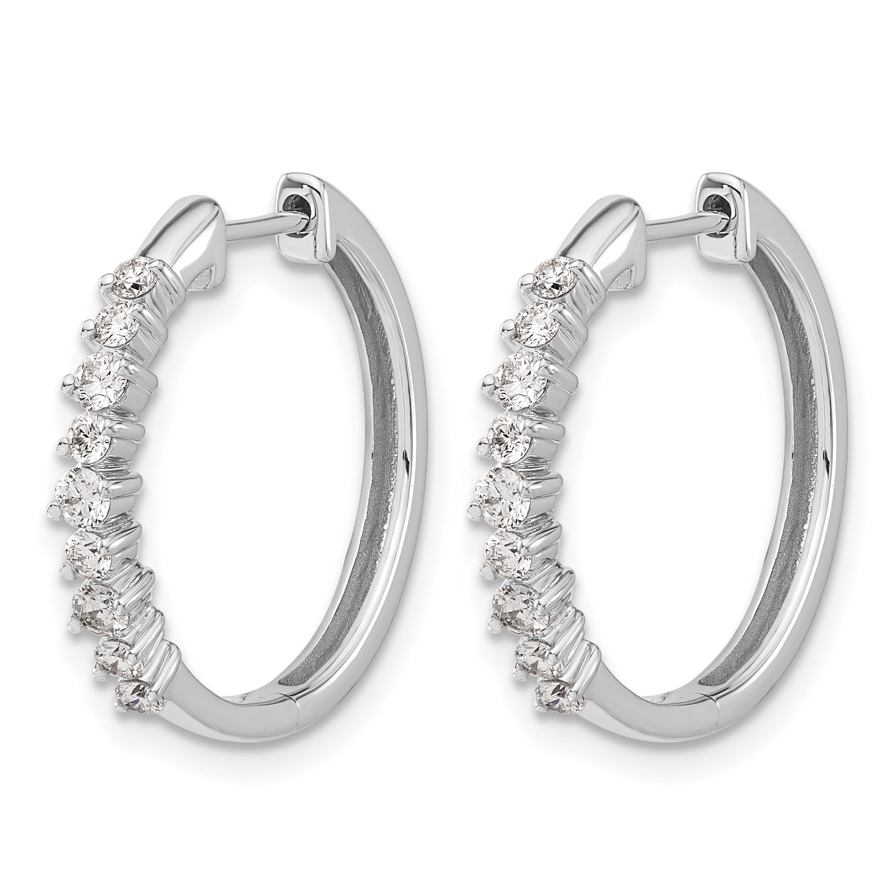 14K Weißgold Creolen mit echten Diamanten und Scharnier