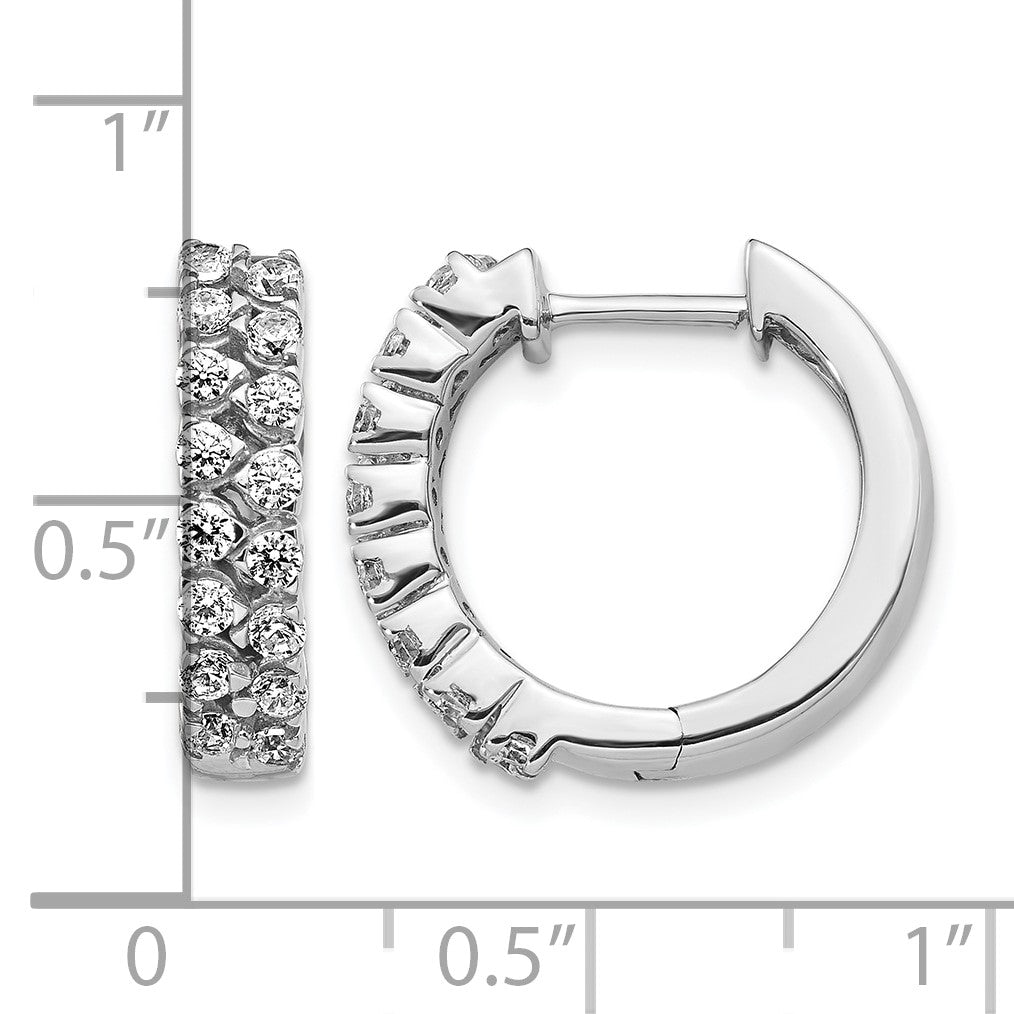 14K Weißgold Creolen mit Scharnier, zweireihig, echten Diamanten