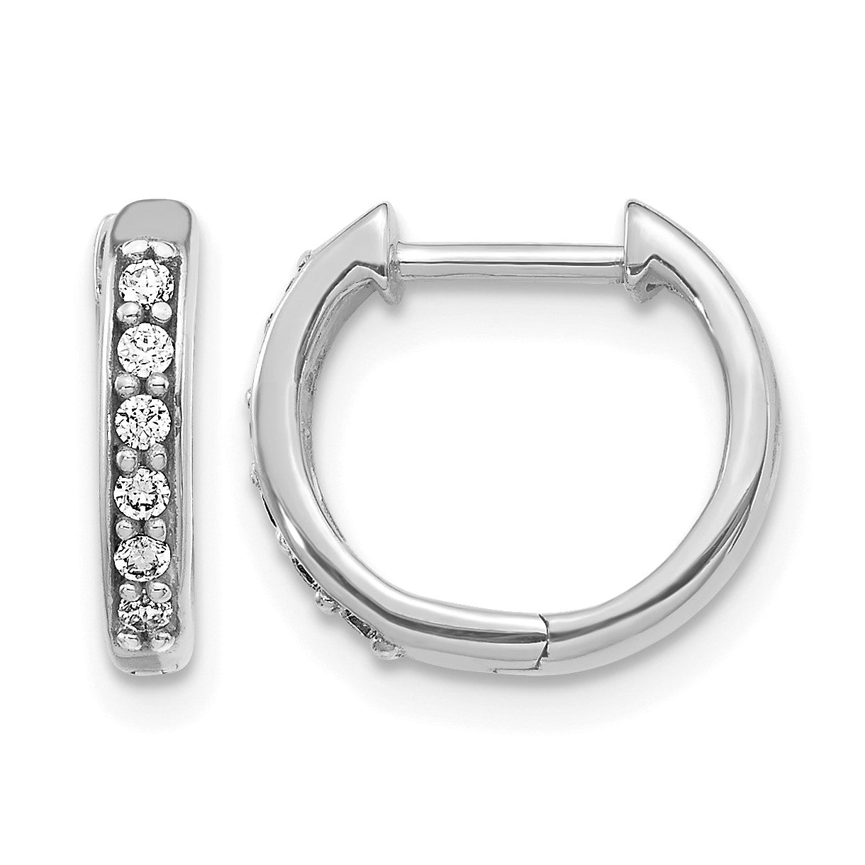 14K Weißgold Creolen mit echten Diamanten und Klappscharnier