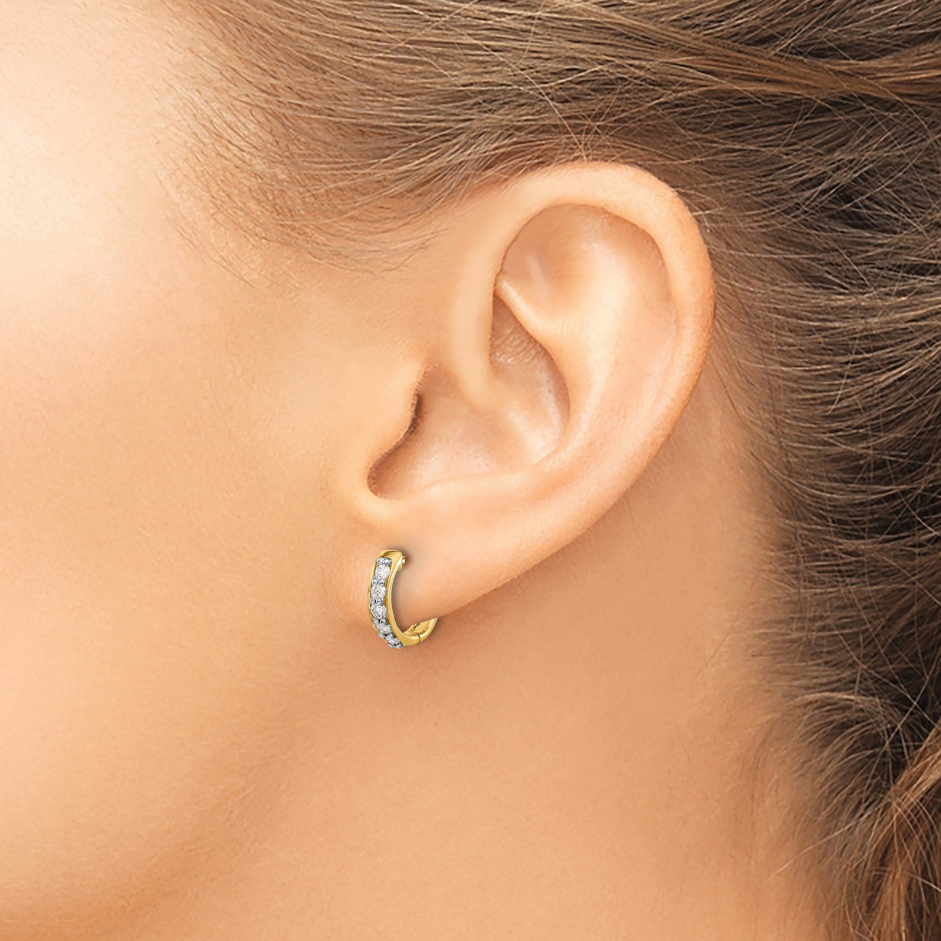 14K Gelbgold Creolen mit echten Diamanten und Klappscharnier