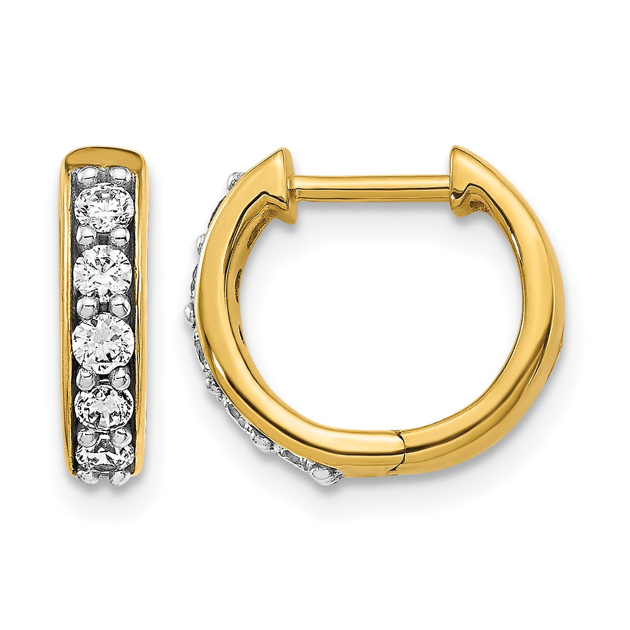 14K Gelbgold Creolen mit echten Diamanten und Klappscharnier