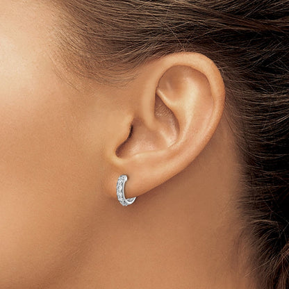 14K Weißgold Creolen mit echten Diamanten und Klappscharnier