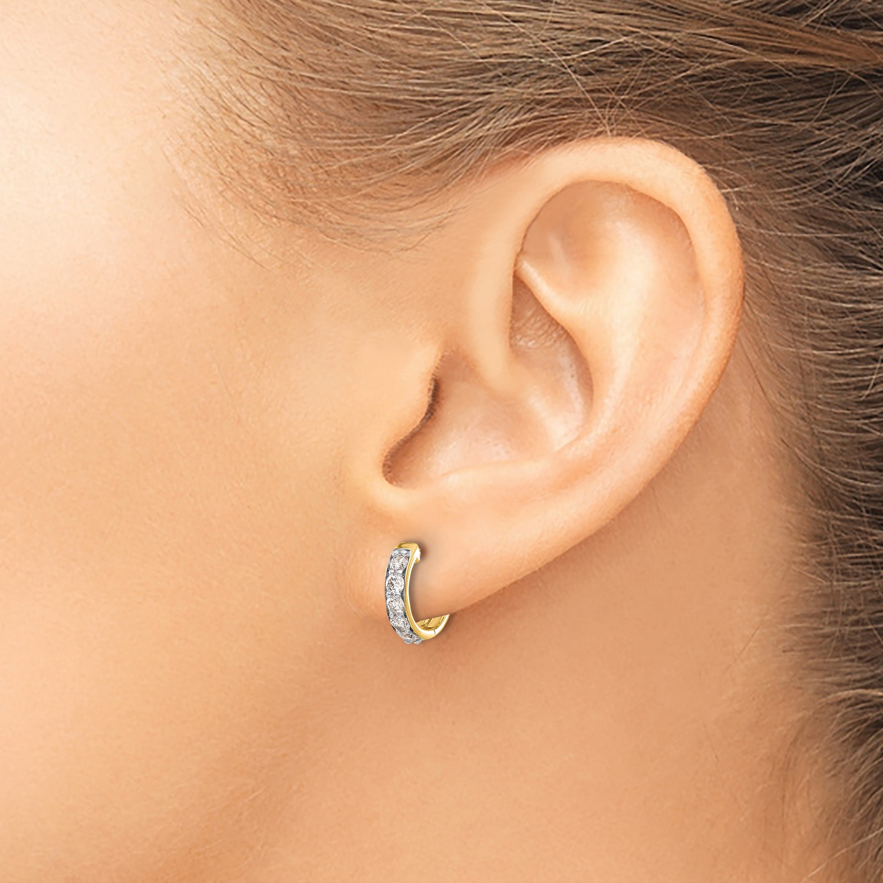 14K Gelbgold Creolen mit echten Diamanten und Klappscharnier